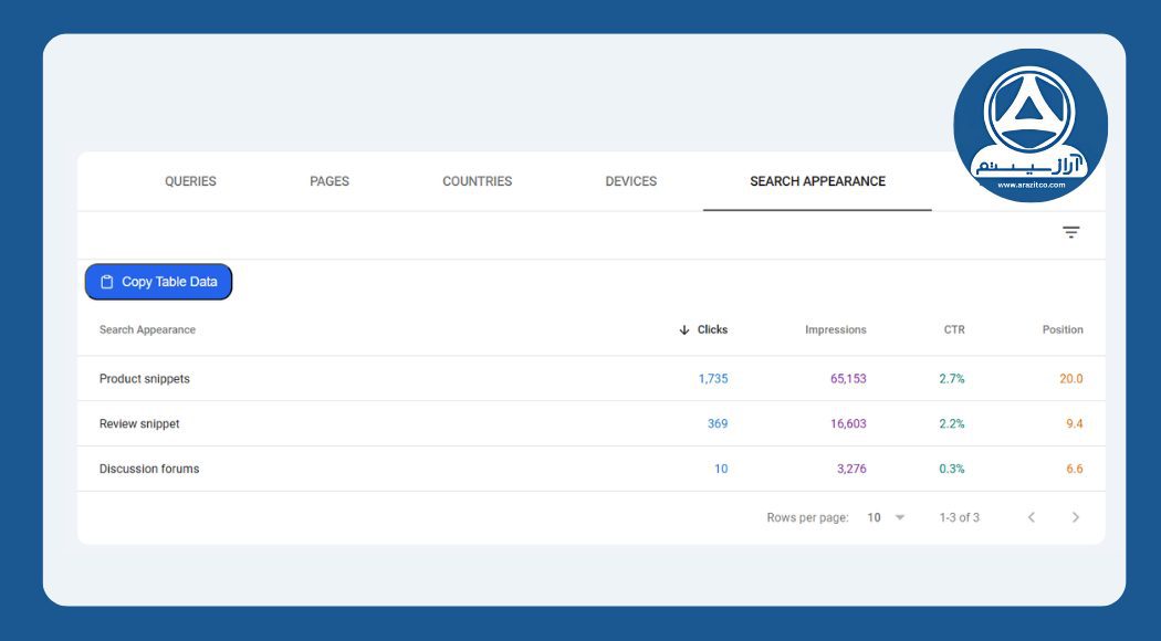 تب Search Appearance در بخش performance سرچ کنسول